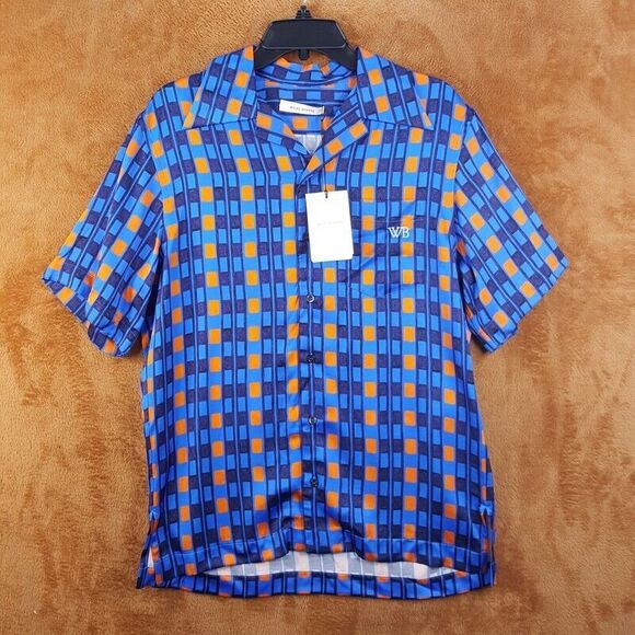 WALES BONNER Mens Shirt Size 48 Blue Button Up HIGHLIFE BOWLING SHIRT $670 - Picture 1 of 9
